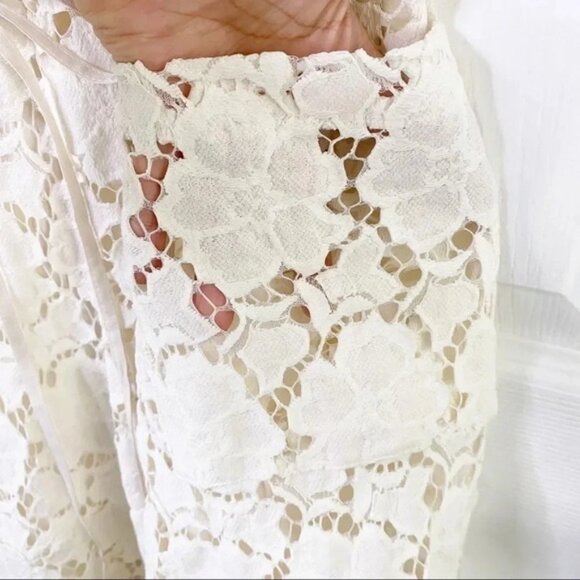 MORGAN LEFAY New York Cotton Blend Off White Lace Pockets Midi Dress - Picture 3 of 8